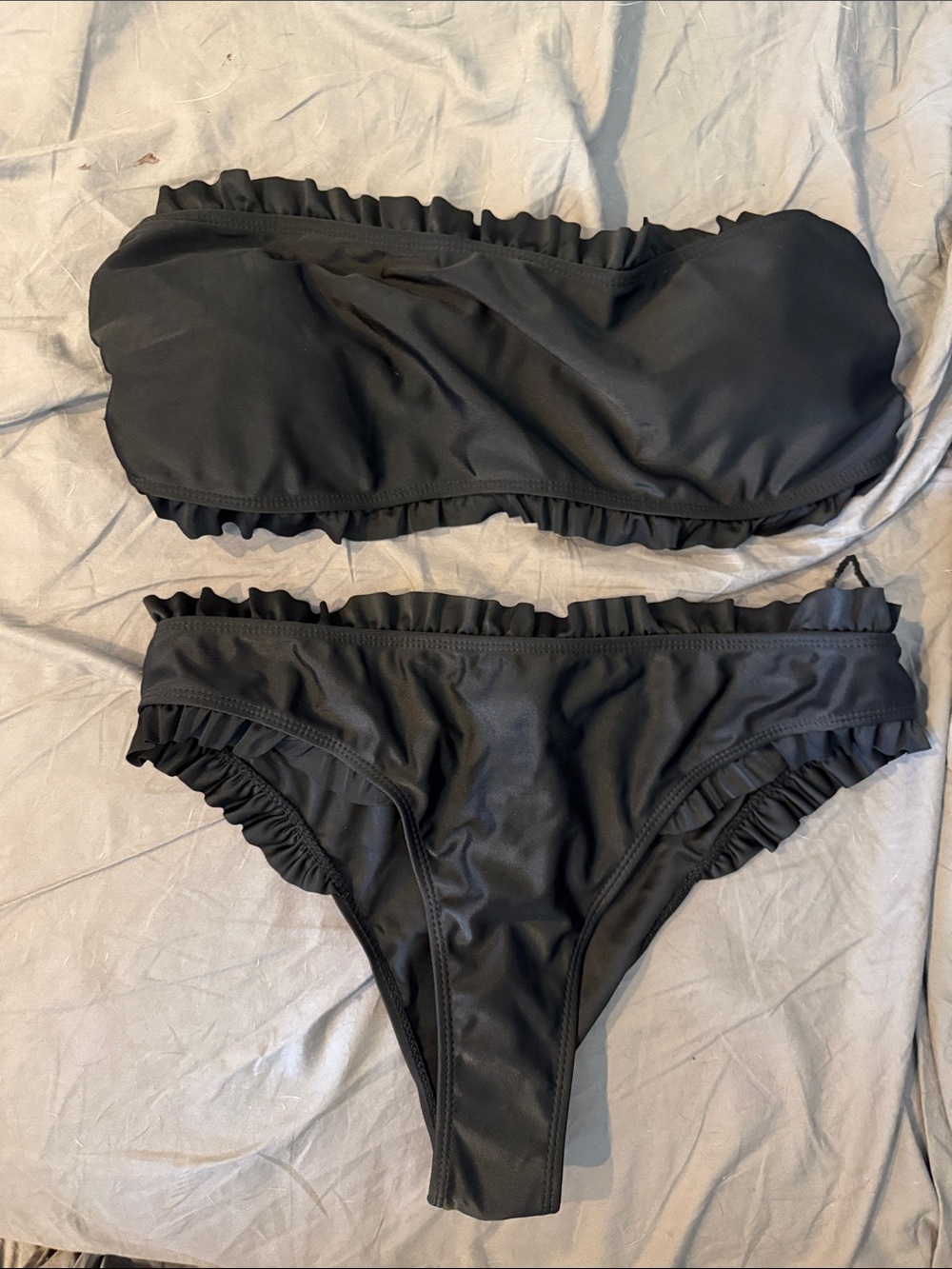 Black Ruffle Bandeau Bikini - Women Swim
